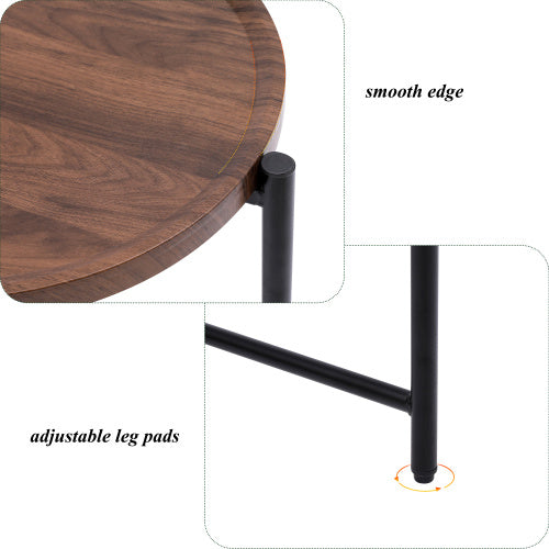 Round Coffee Table with 2-Tier Storage Tray - Brown