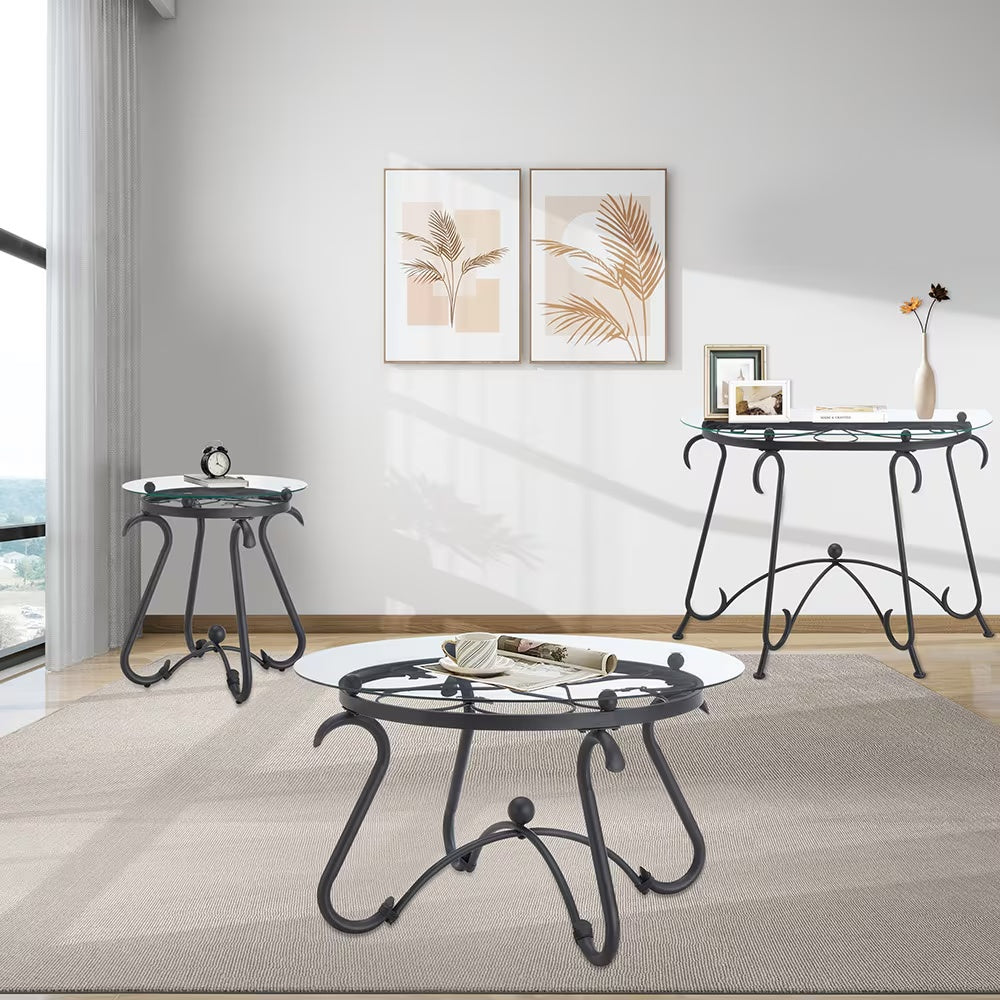 Console Table with Tempered Glass Top