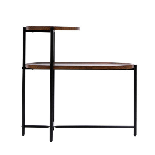 Round Coffee Table with 2-Tier Storage Tray - Brown