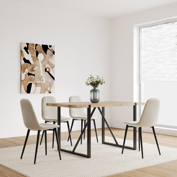 Set Of Four Beige Dining Chairs, Linen Upholstered Contemporary Chairs