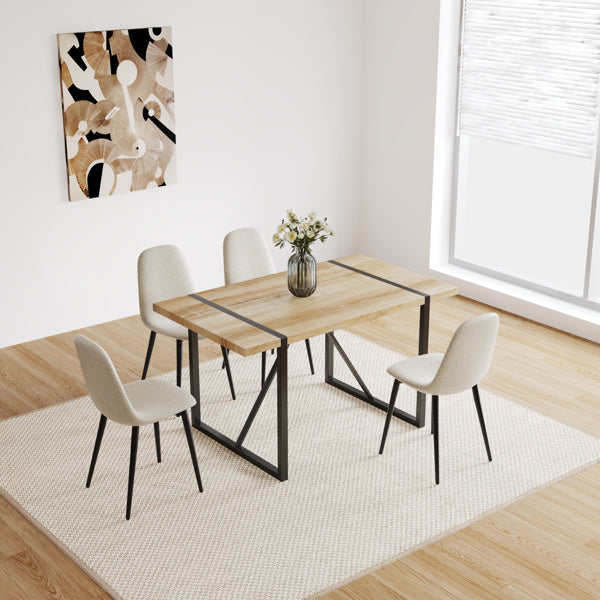 Set Of Four Beige Dining Chairs, Linen Upholstered Contemporary Chairs