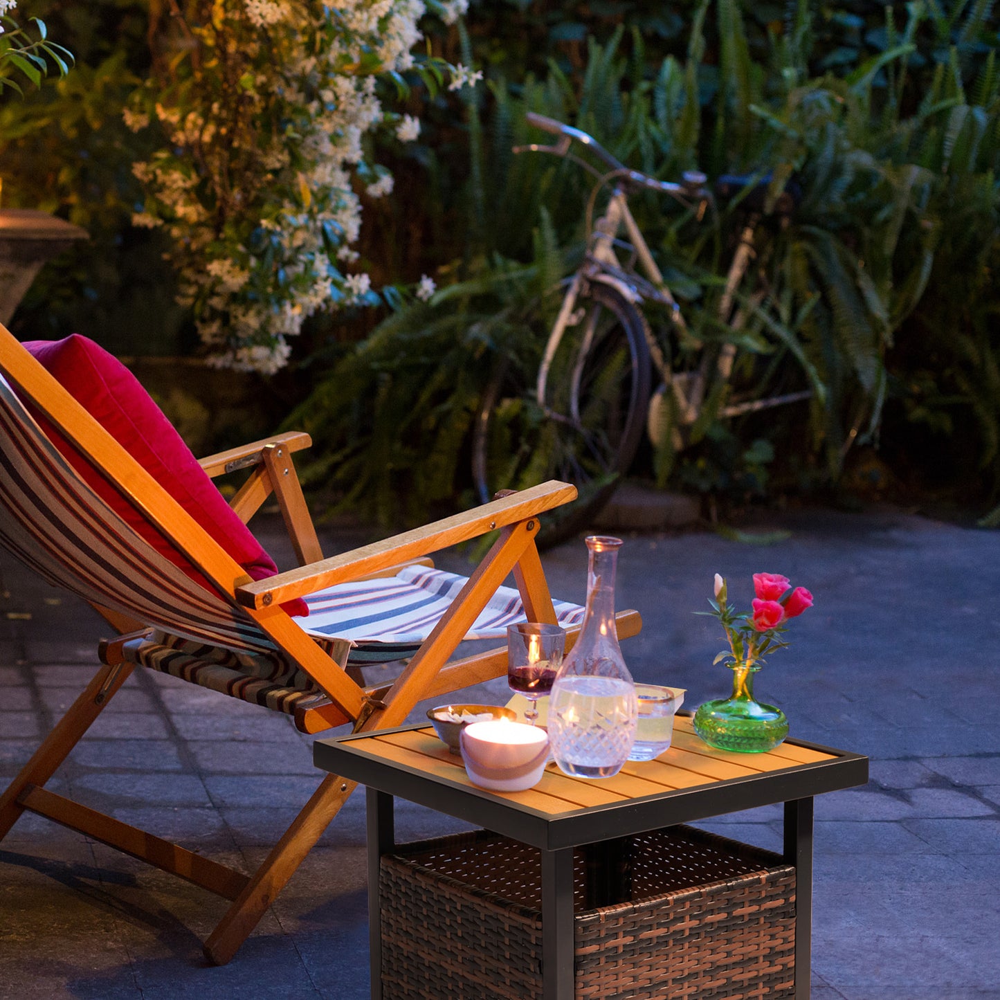 Yellow Plastic-Wood Coffee Table - Gradient Rattan Edge Design