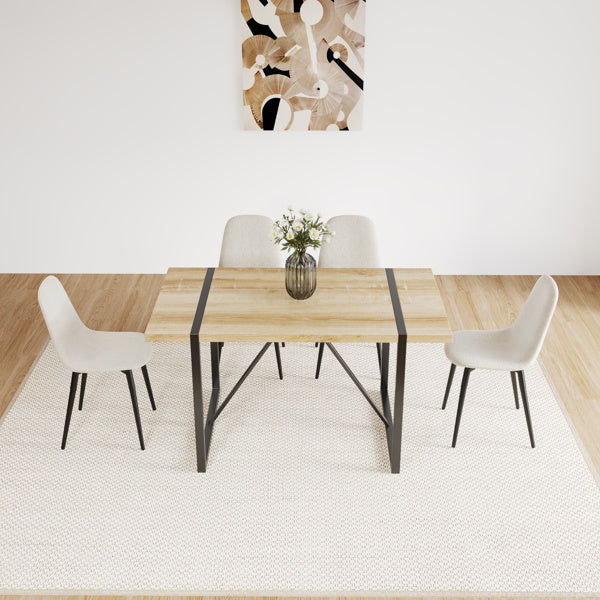 Set Of Four Beige Dining Chairs, Linen Upholstered Contemporary Chairs