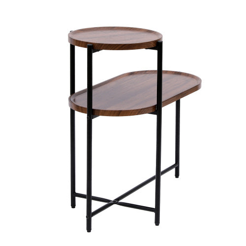 Round Coffee Table with 2-Tier Storage Tray - Brown