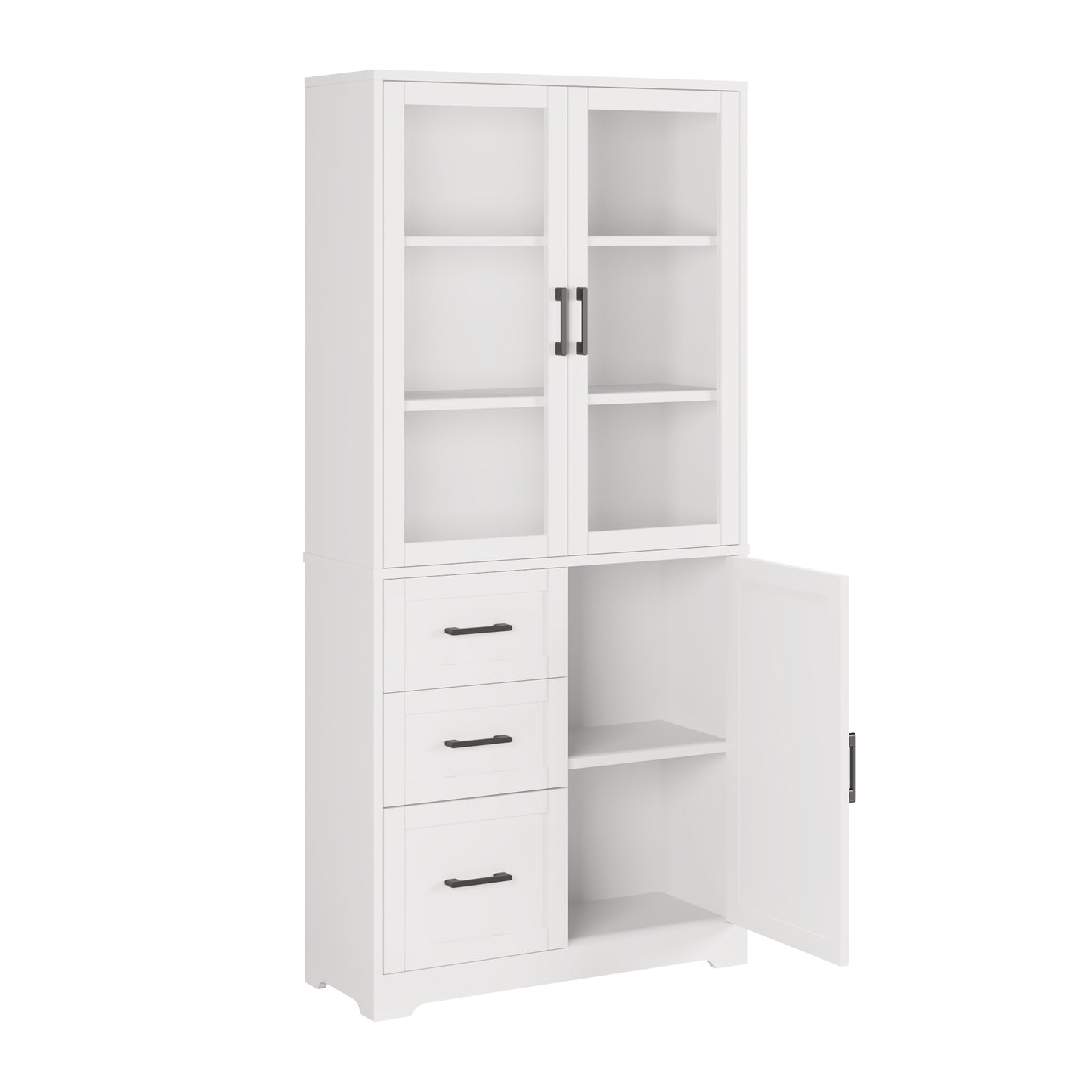 White Display Cabinet – 3 Doors, 3 Drawers, 5-Tier Shelving
