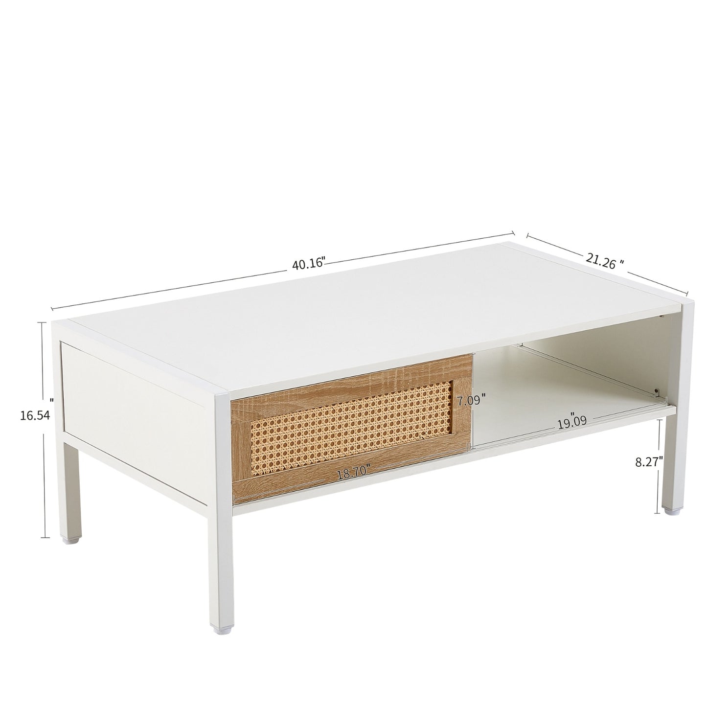 Rattan Coffee Table with Sliding Door and Metal Legs