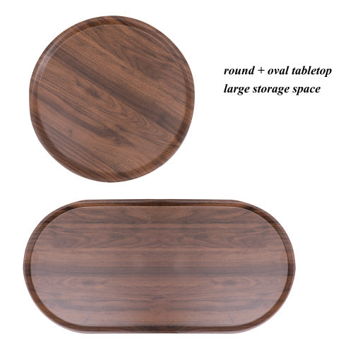 Round Coffee Table with 2-Tier Storage Tray - Brown