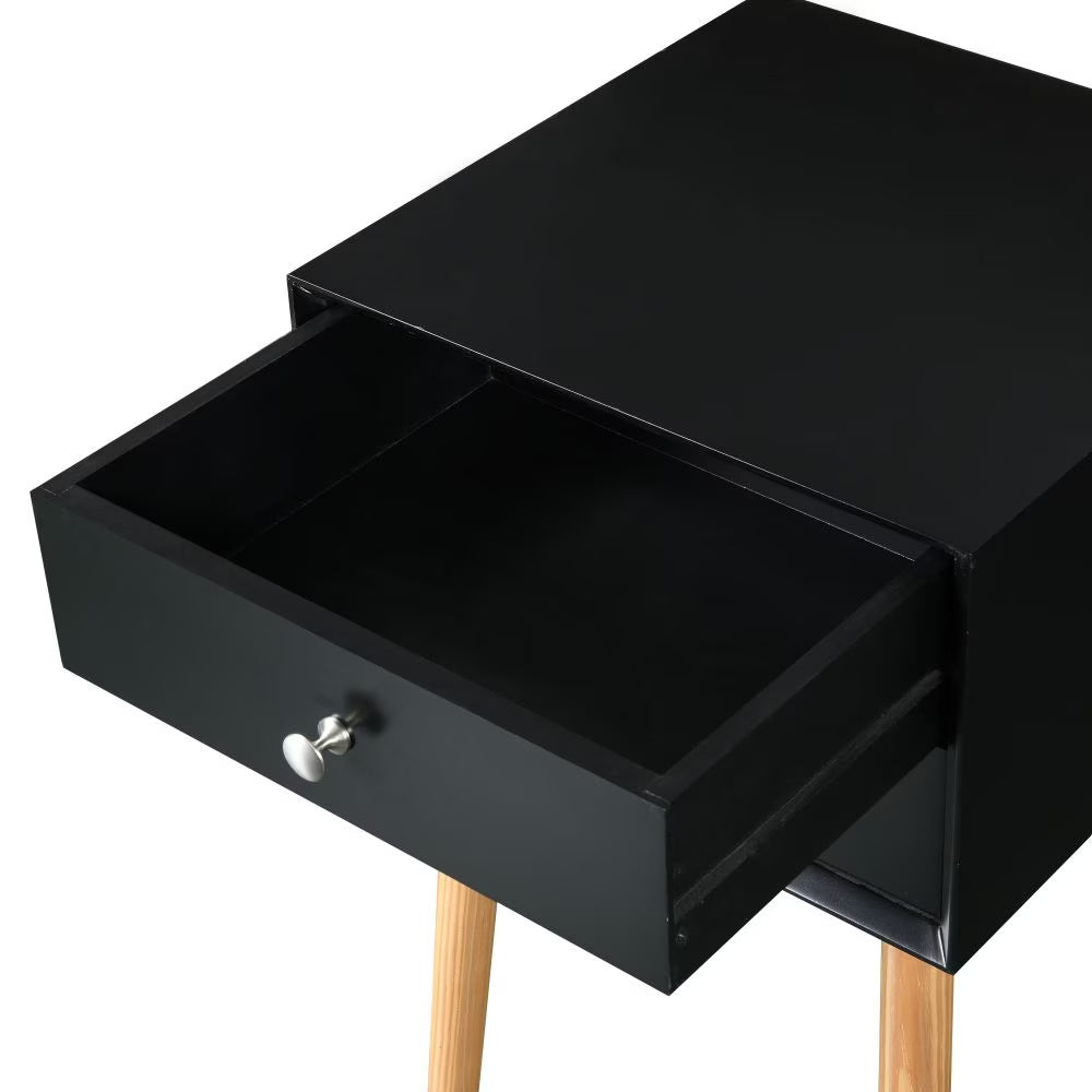 Mid-Century Side Table with 2 Drawers and Rubber Wood Legs