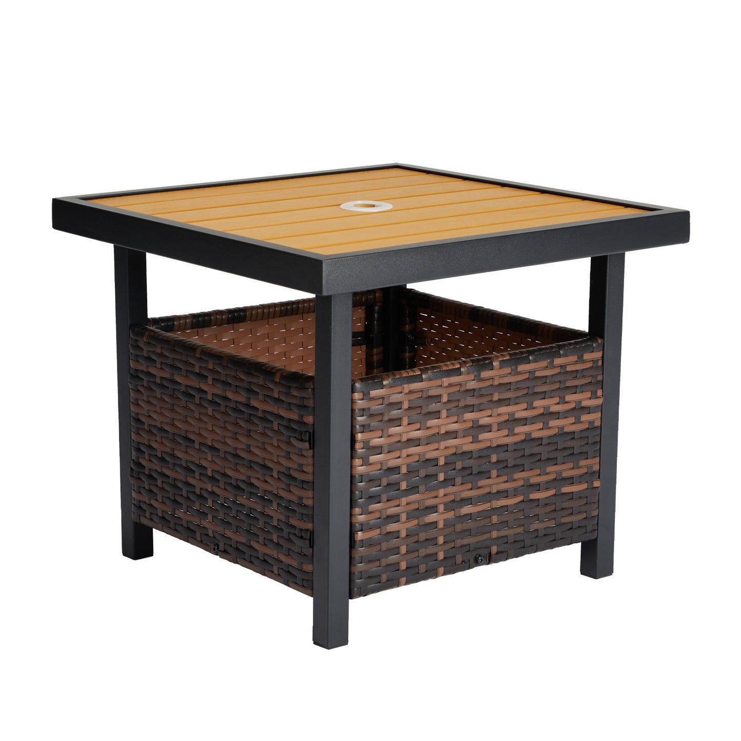 Yellow Plastic-Wood Coffee Table - Gradient Rattan Edge Design