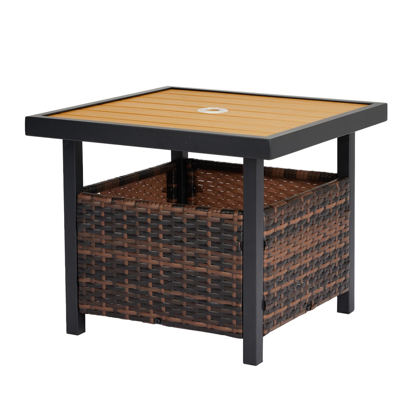 Yellow Plastic-Wood Coffee Table - Gradient Rattan Edge Design