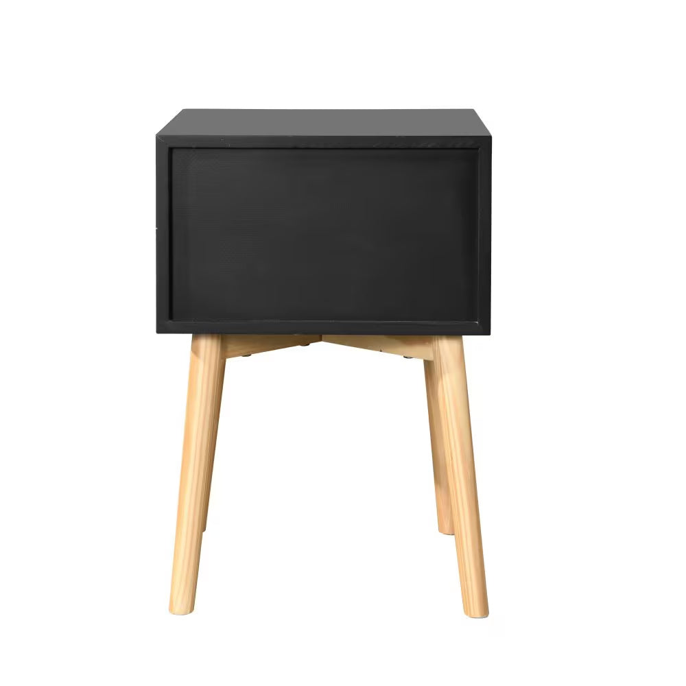 Mid-Century Side Table with 2 Drawers and Rubber Wood Legs