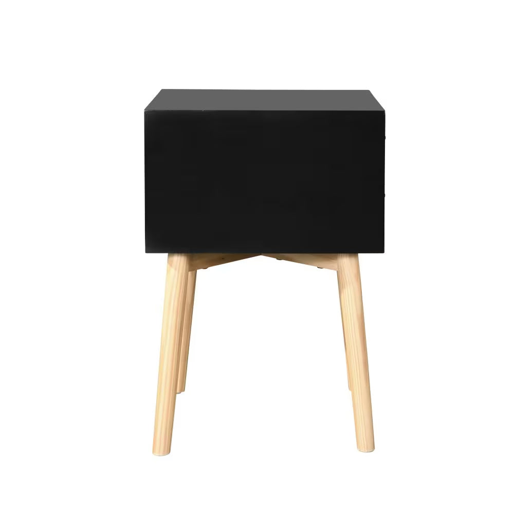 Mid-Century Side Table with 2 Drawers and Rubber Wood Legs