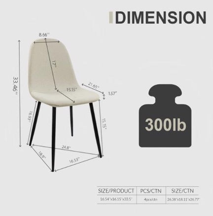 Set Of Four Beige Dining Chairs, Linen Upholstered Contemporary Chairs
