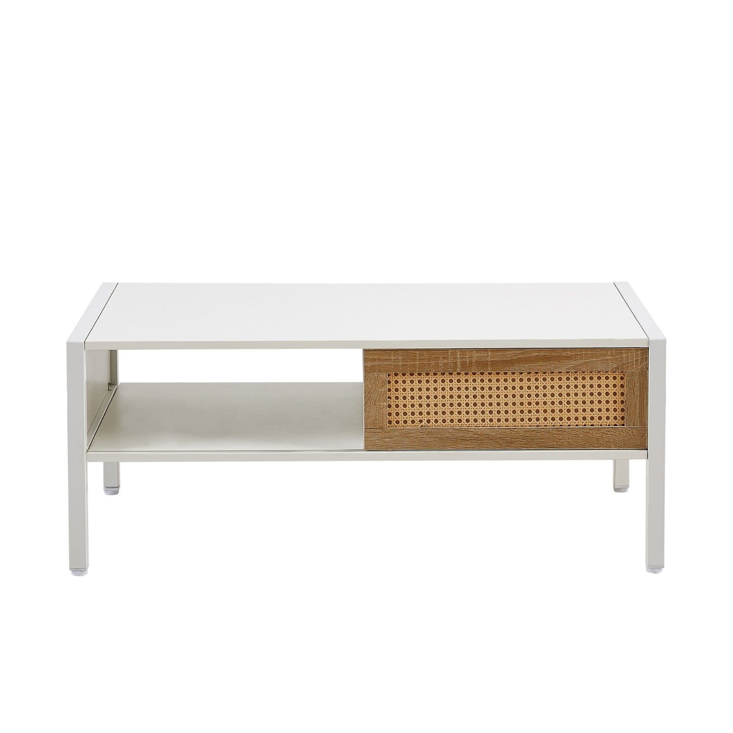 Rattan Coffee Table with Sliding Door and Metal Legs