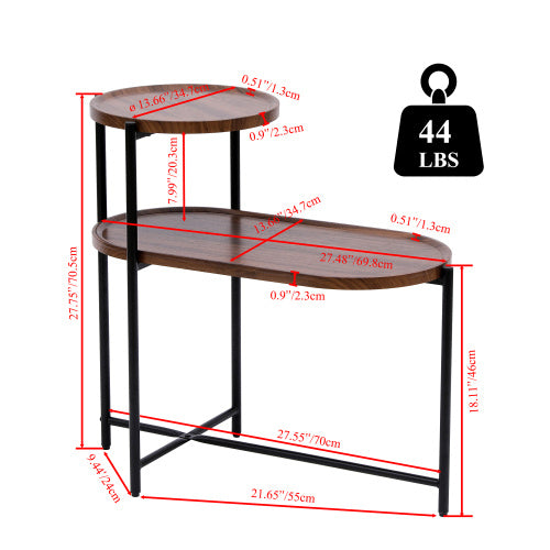 Round Coffee Table with 2-Tier Storage Tray - Brown