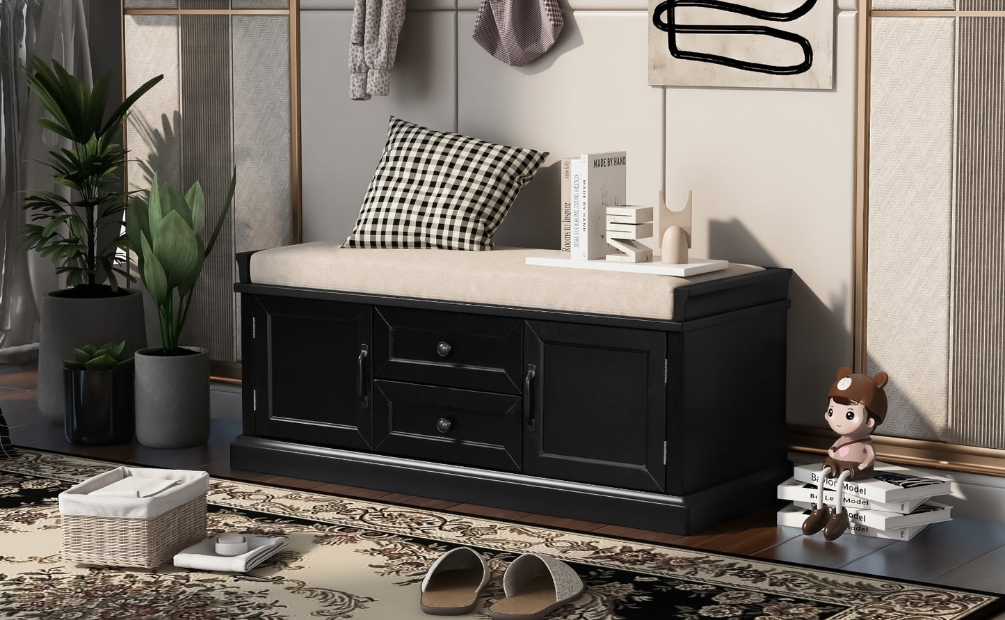 TREXM Storage Bench – Drawers, Cabinets & Removable Cushion for Living Room