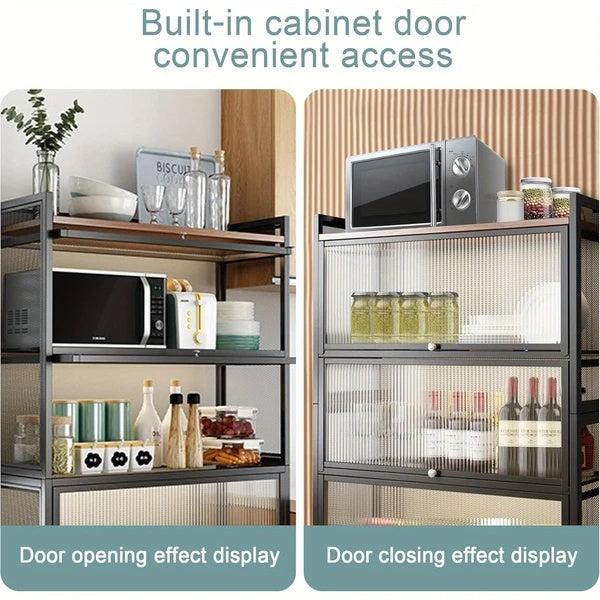 Kitchen Baker’s Rack – 4-Tier Microwave Stand & Storage Cabinet with Lockable Casters