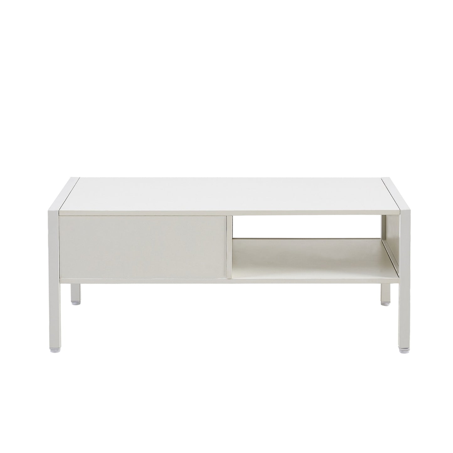 Rattan Coffee Table with Sliding Door and Metal Legs