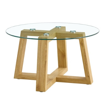 Modern Circular Coffee Table with Glass Top & Wood MDF Base