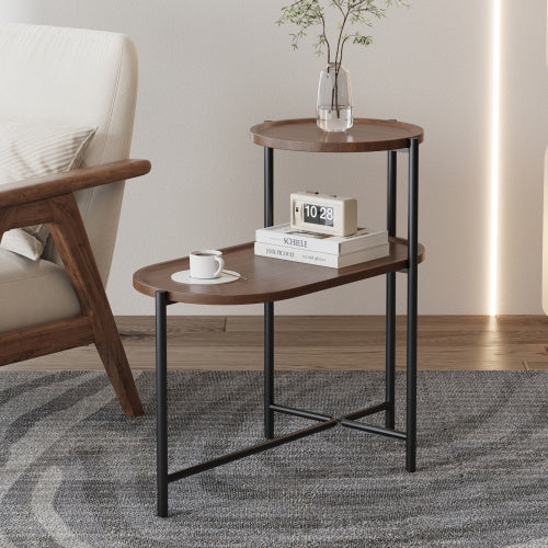 Round Coffee Table with 2-Tier Storage Tray - Brown
