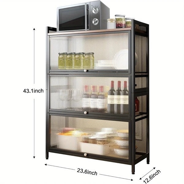 Kitchen Baker’s Rack – 4-Tier Microwave Stand & Storage Cabinet with Lockable Casters