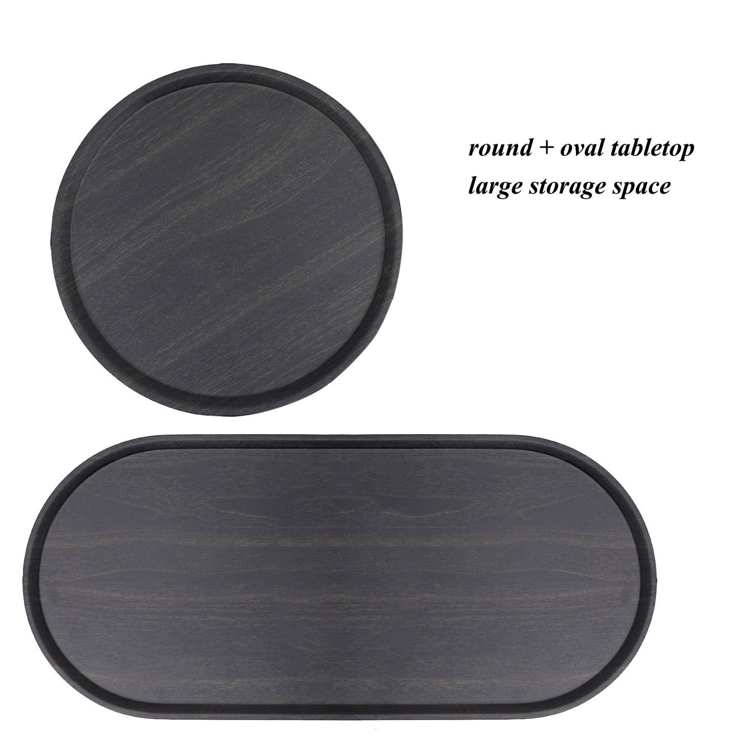 Round Coffee Table with 2-Tier Storage Tray - Black