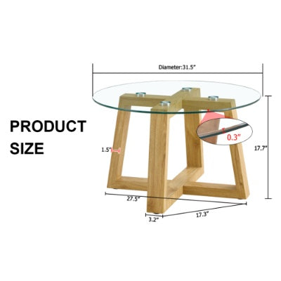 Modern Circular Coffee Table with Glass Top & Wood MDF Base