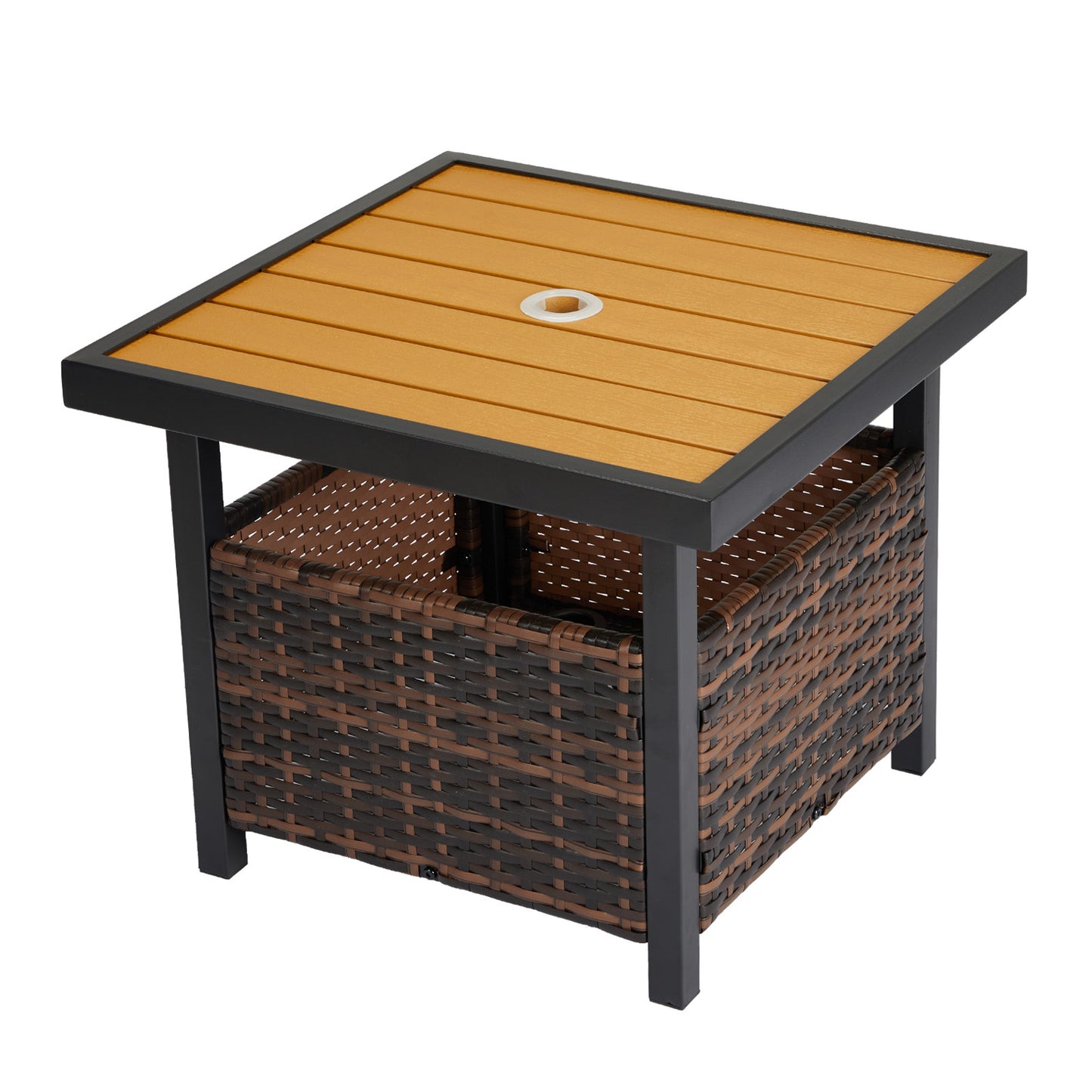 Yellow Plastic-Wood Coffee Table - Gradient Rattan Edge Design