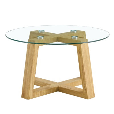 Modern Circular Coffee Table with Glass Top & Wood MDF Base