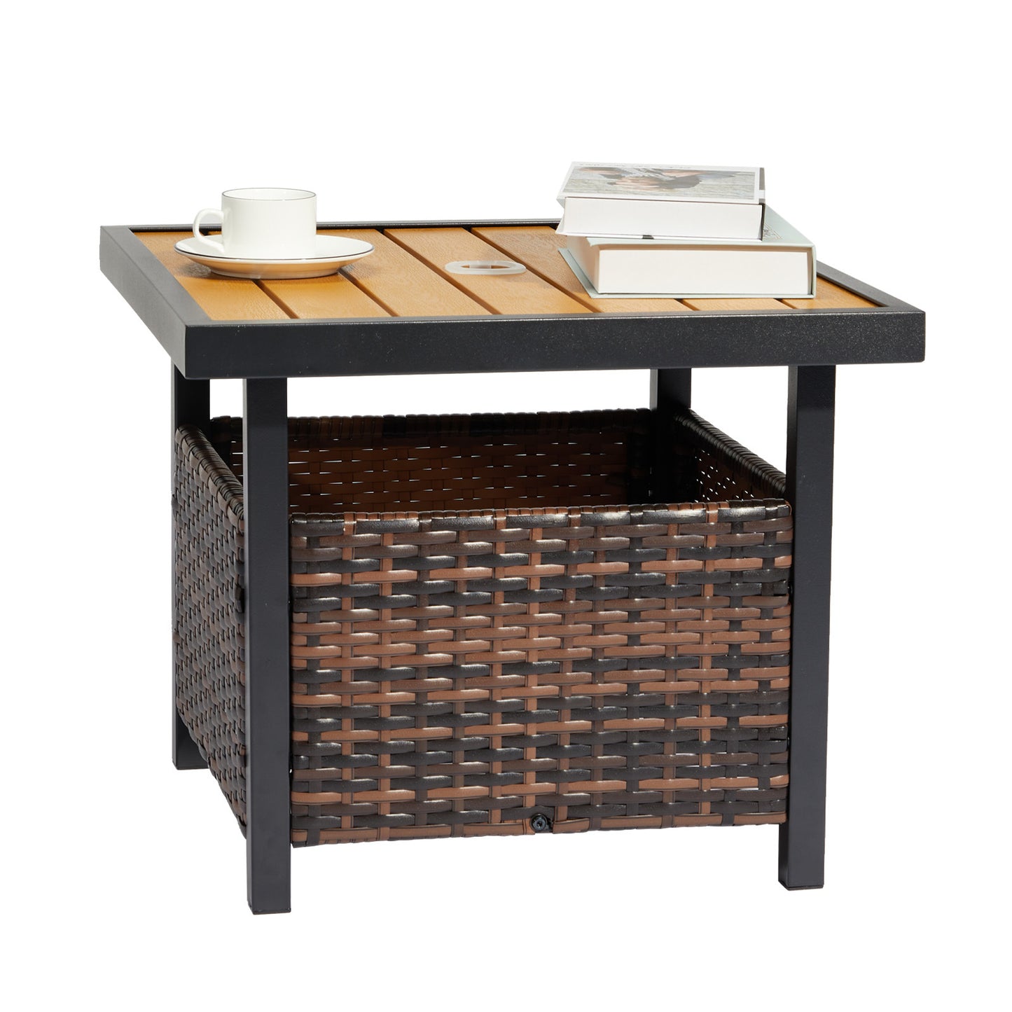 Yellow Plastic-Wood Coffee Table - Gradient Rattan Edge Design