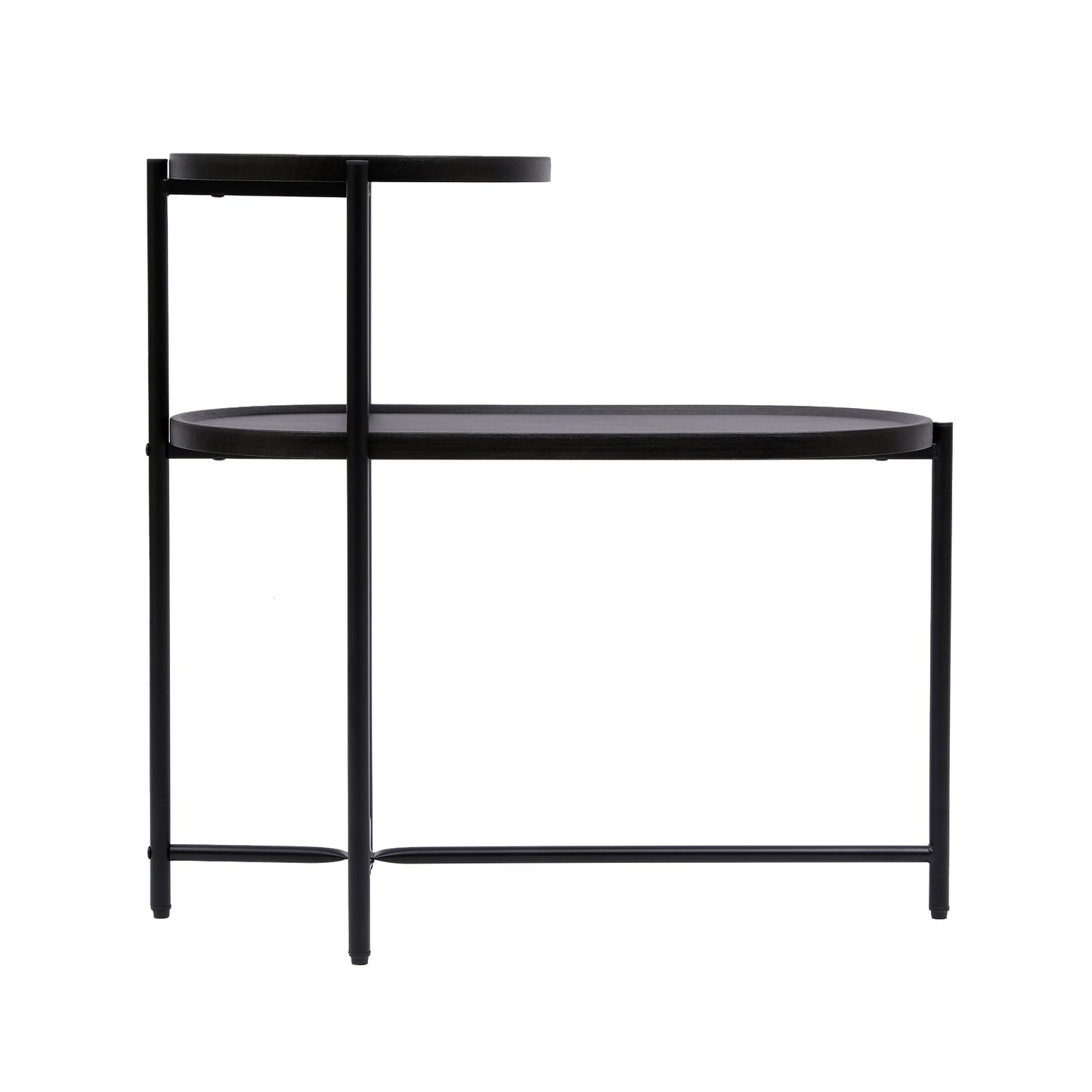 Round Coffee Table with 2-Tier Storage Tray - Black