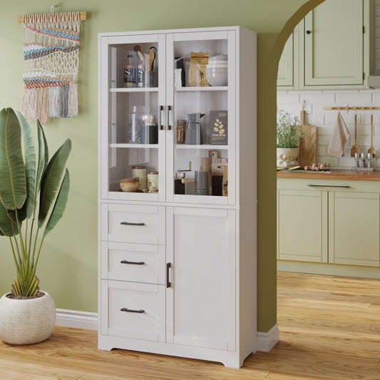 White Display Cabinet – 3 Doors, 3 Drawers, 5-Tier Shelving