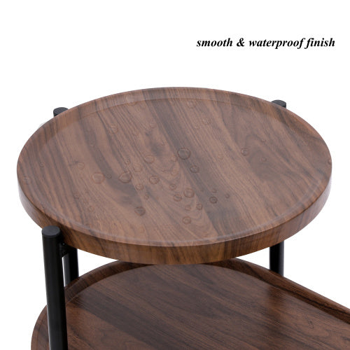 Round Coffee Table with 2-Tier Storage Tray - Brown