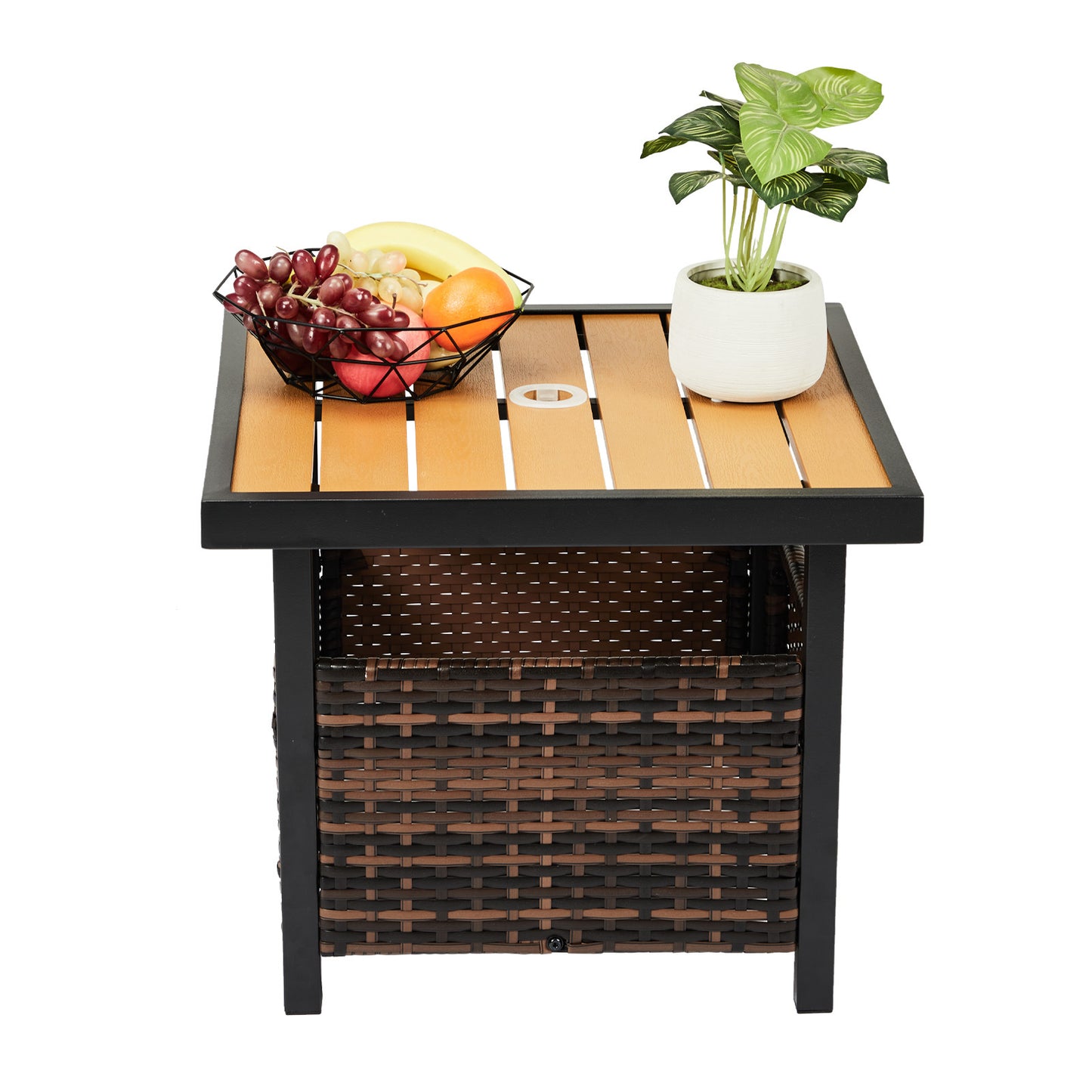 Yellow Plastic-Wood Coffee Table - Gradient Rattan Edge Design