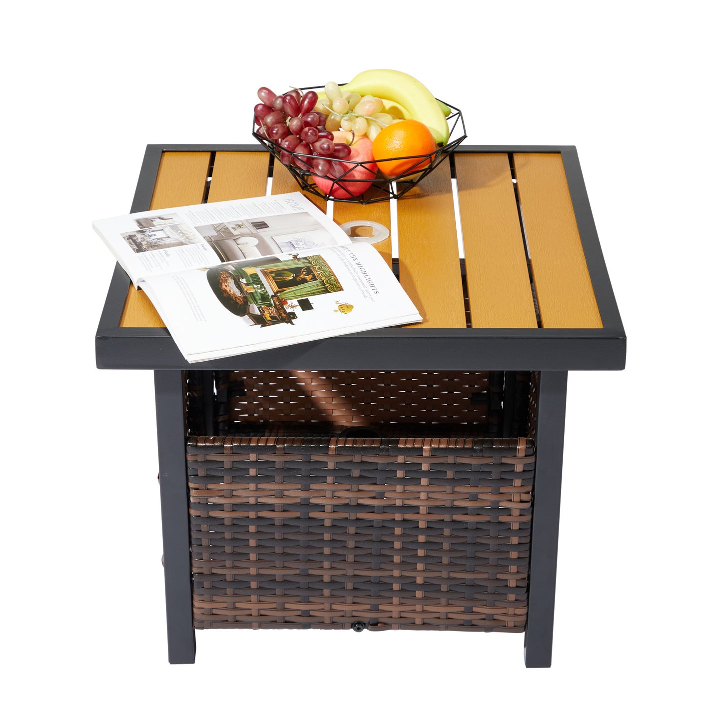 Yellow Plastic-Wood Coffee Table - Gradient Rattan Edge Design