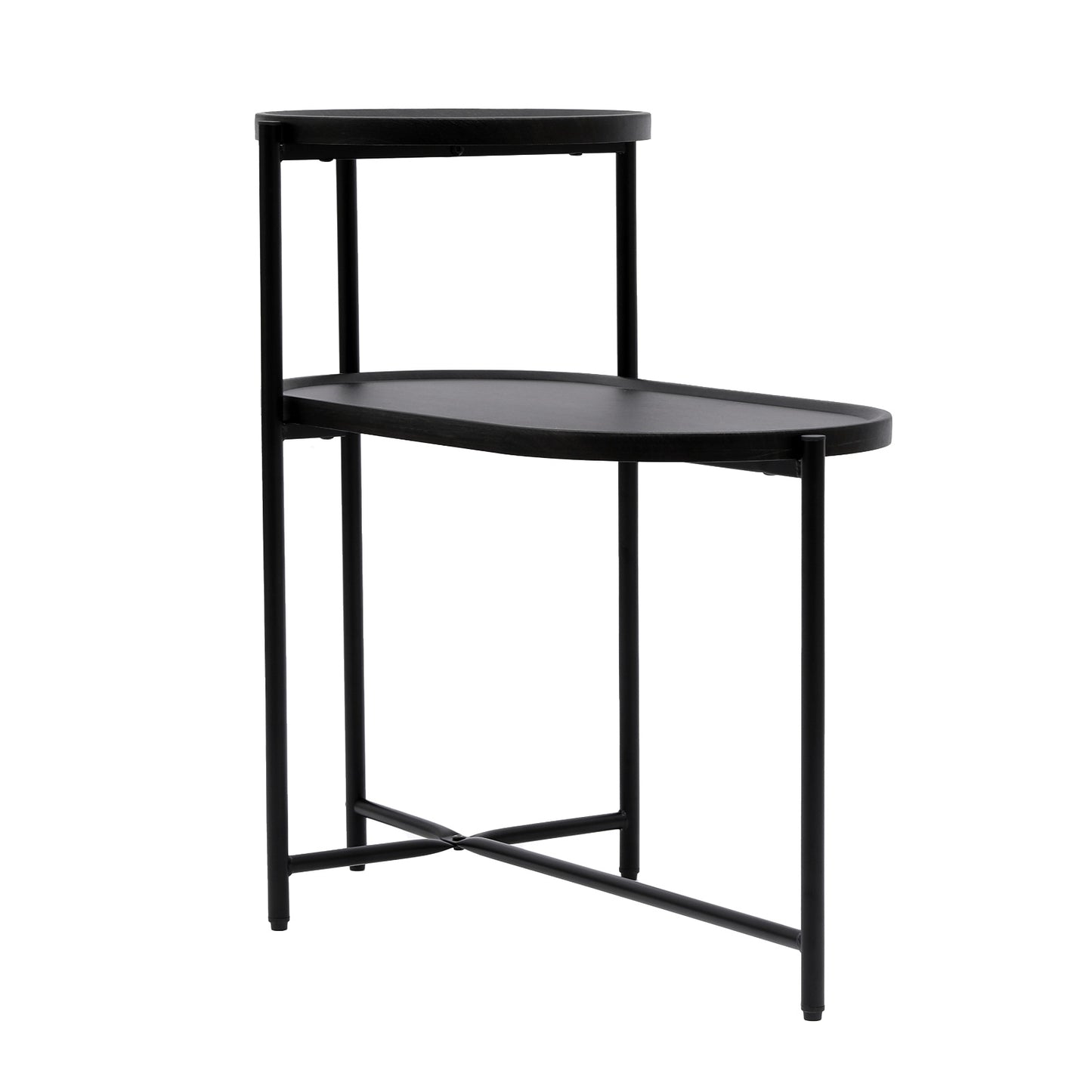 Round Coffee Table with 2-Tier Storage Tray - Black