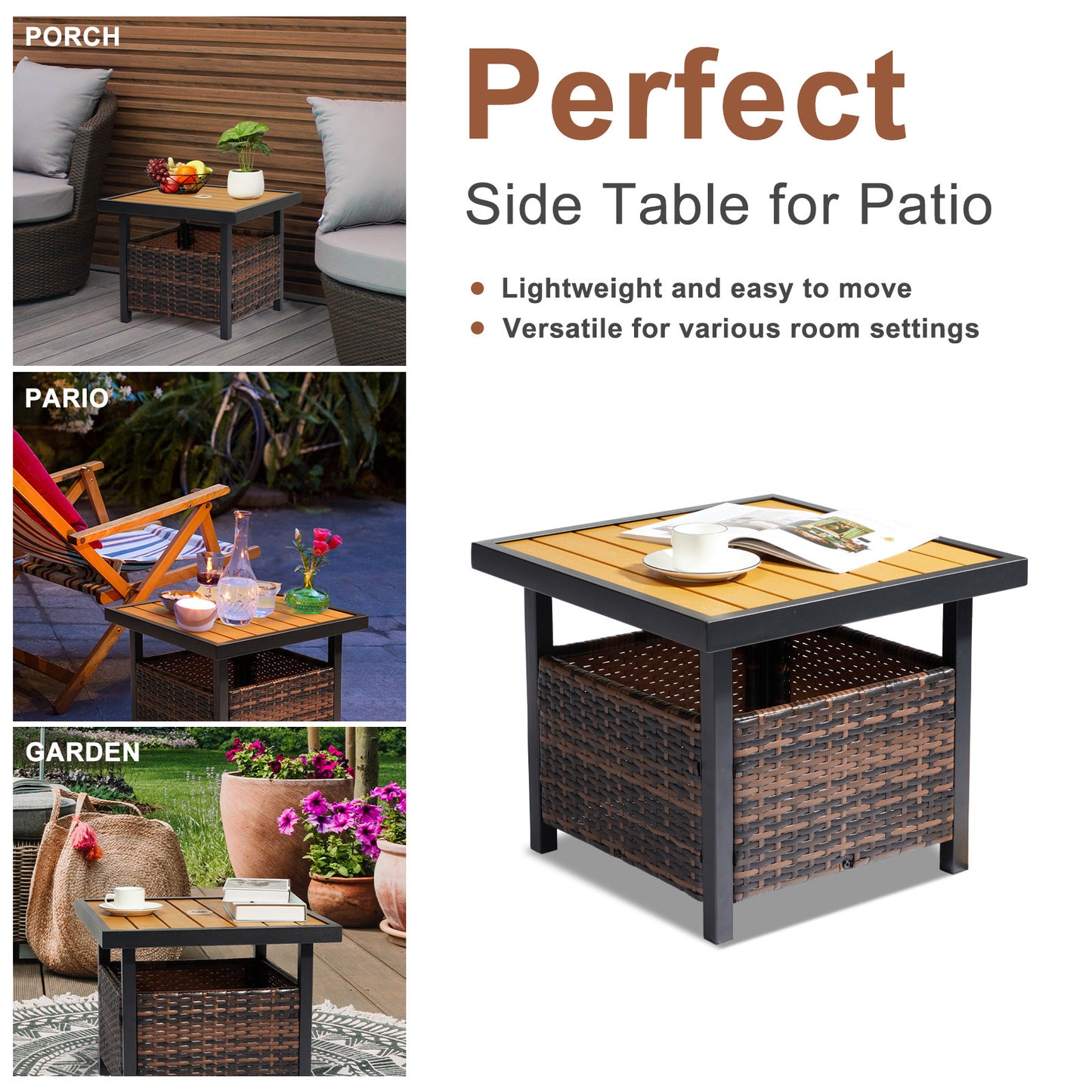 Yellow Plastic-Wood Coffee Table - Gradient Rattan Edge Design