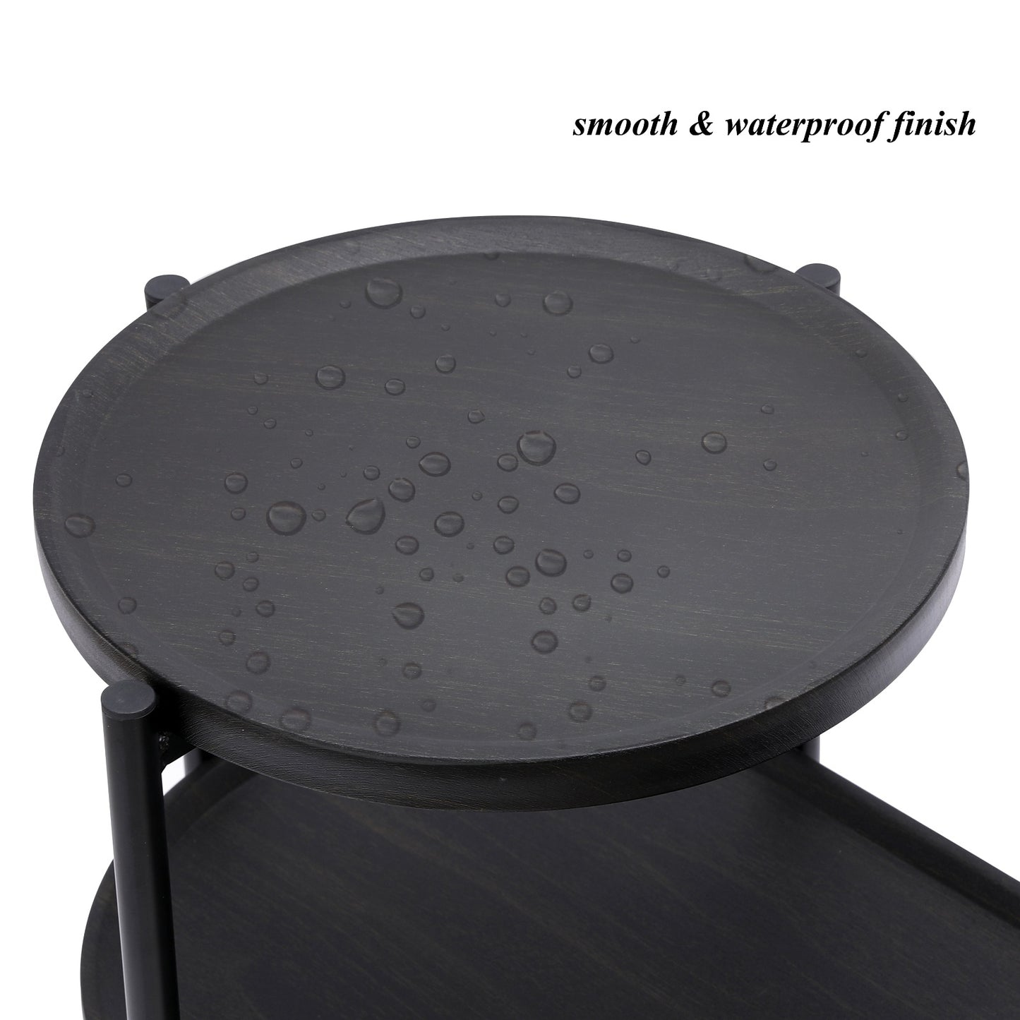 Round Coffee Table with 2-Tier Storage Tray - Black