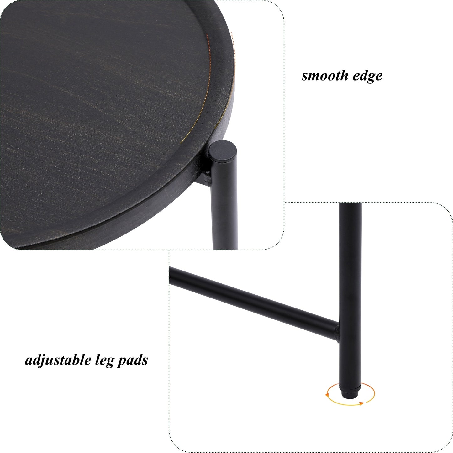 Round Coffee Table with 2-Tier Storage Tray - Black