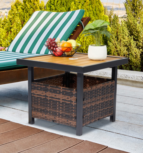 Yellow Plastic-Wood Coffee Table - Gradient Rattan Edge Design