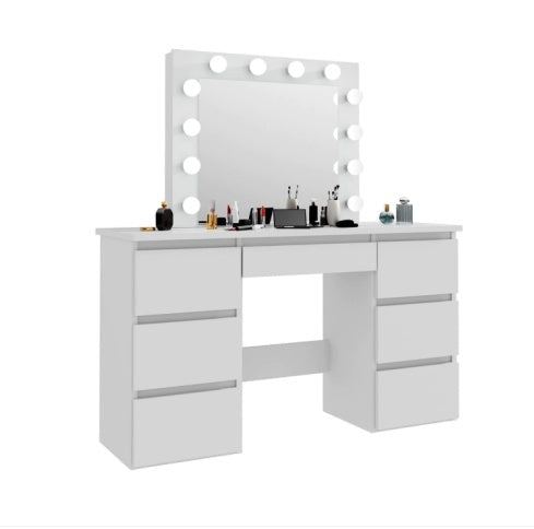 Large White Vanity Table – With Mirror & Lighted Frame