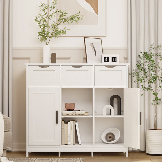 White Accent Cabinet – With Drawers & Doors for Home Storage & Decor
