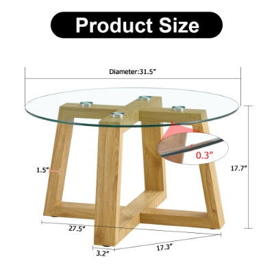 Modern Circular Coffee Table with Glass Top & Wood MDF Base