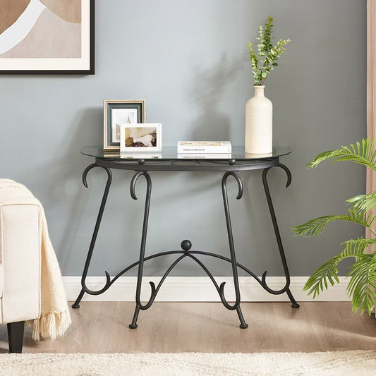 Console Table with Tempered Glass Top