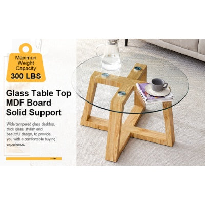 Modern Circular Coffee Table with Glass Top & Wood MDF Base