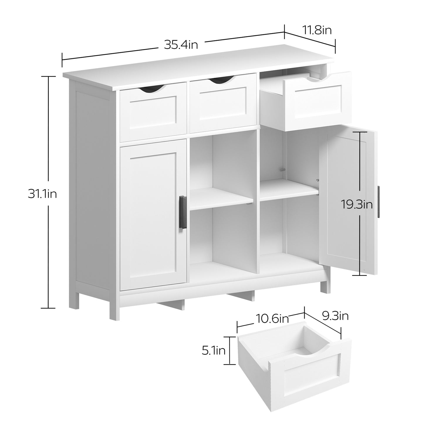White Accent Cabinet – With Drawers & Doors for Home Storage & Decor