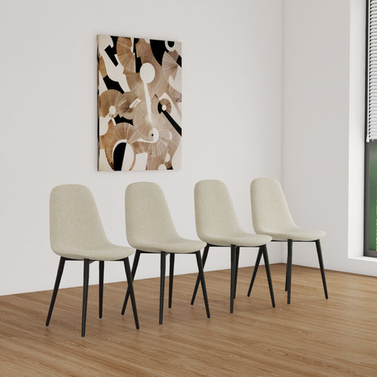 Set Of Four Beige Dining Chairs, Linen Upholstered Contemporary Chairs