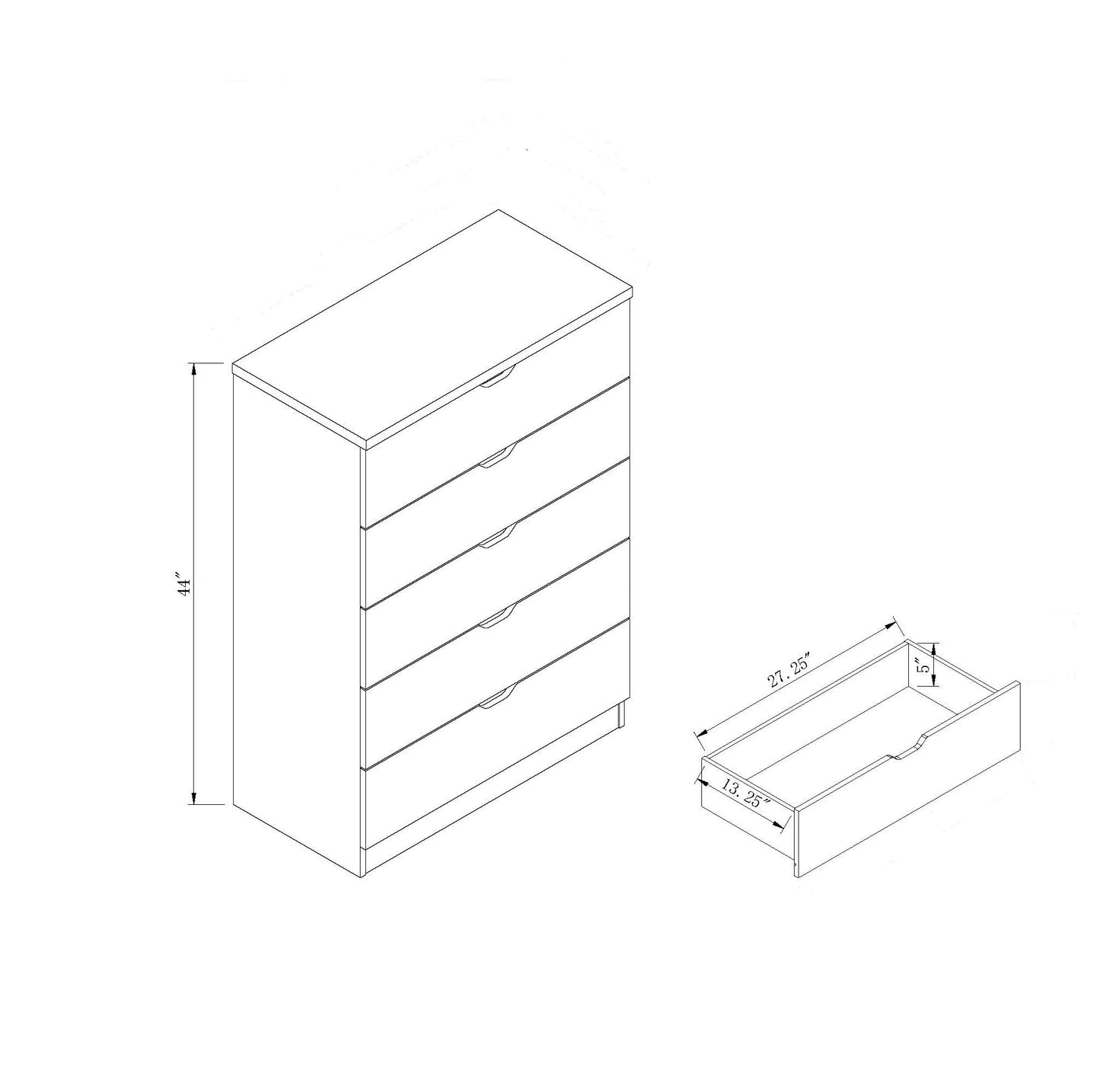 Wooden Bedroom Dresser – 5-Drawer Cabinet