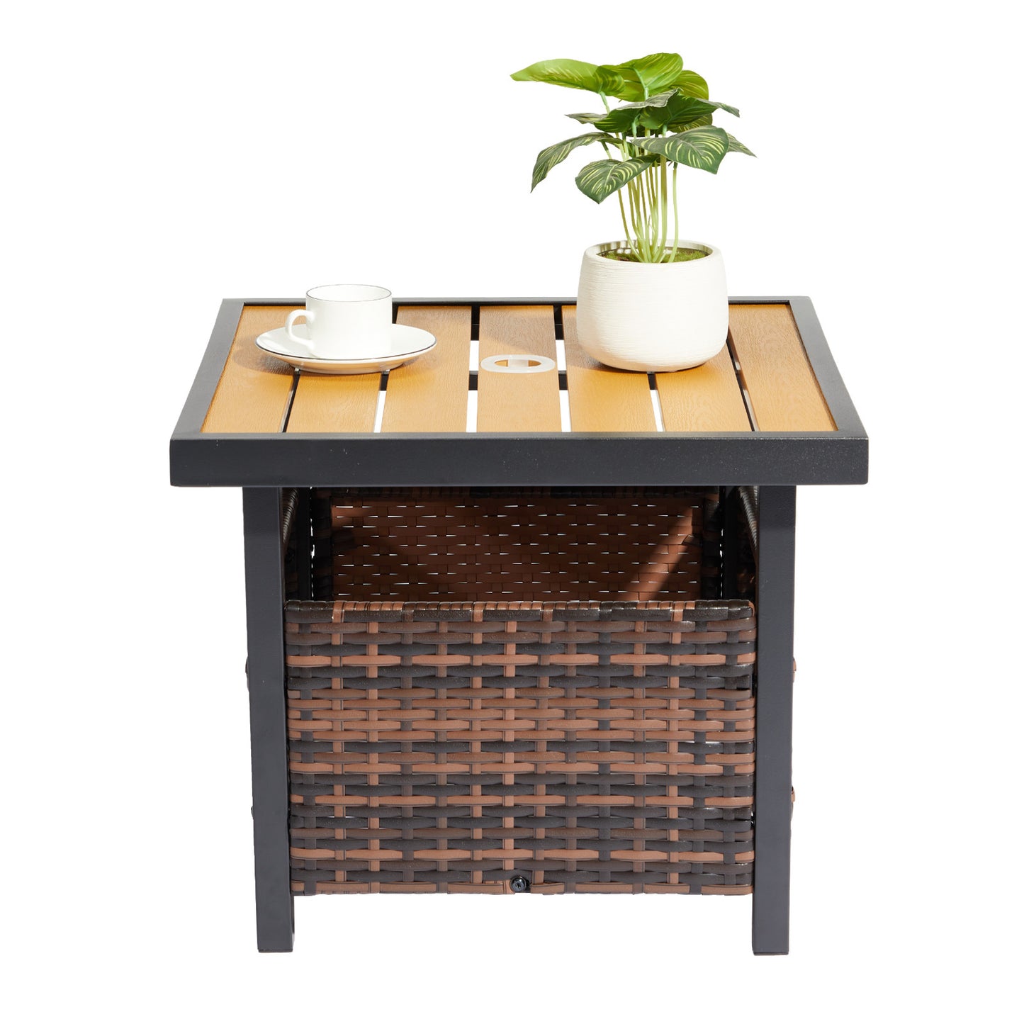 Yellow Plastic-Wood Coffee Table - Gradient Rattan Edge Design