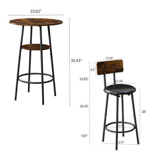 Three Piece Two Cushioned Bar Chairs With Backrests